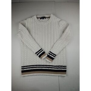 Tommy Hilfiger Womens Sweater XL Ivy Cable Knit White Crew Neck‎ Long Sleeve